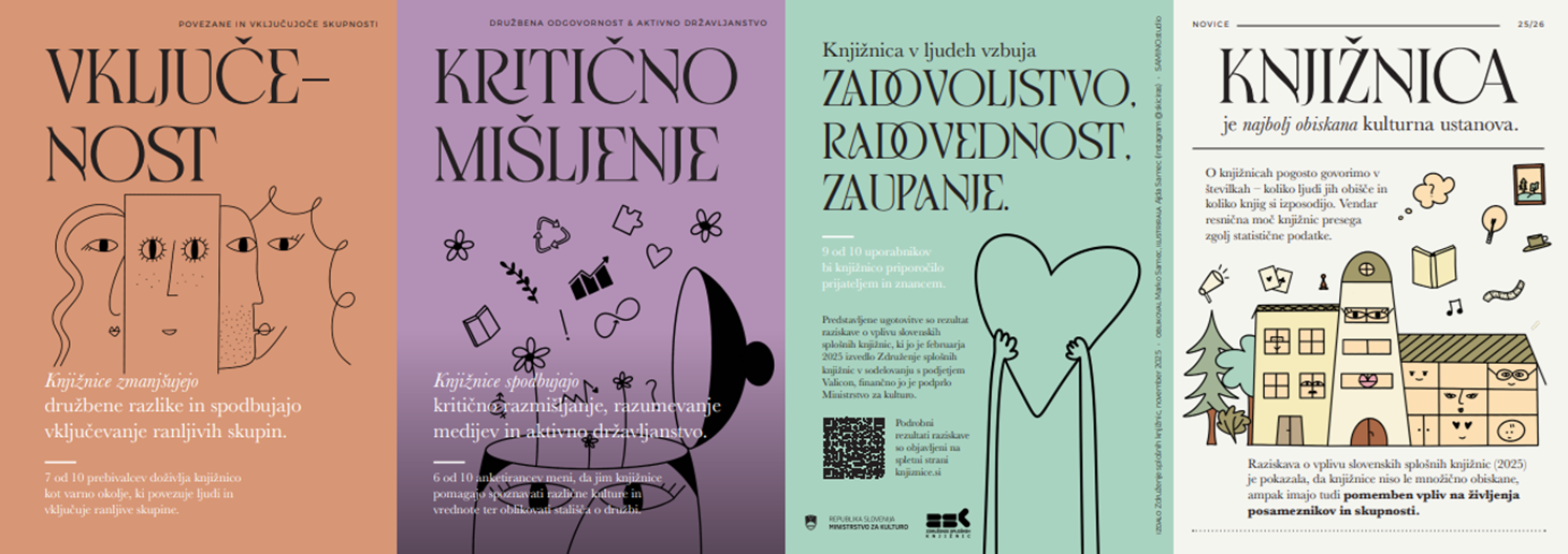 Teden splošnih knjižnic 2025: vključenost, kritično mišljenje, zadovoljstvo, radovednost, zaupanje. Knjižnica je najbolj obiskana kulturna ustanova.